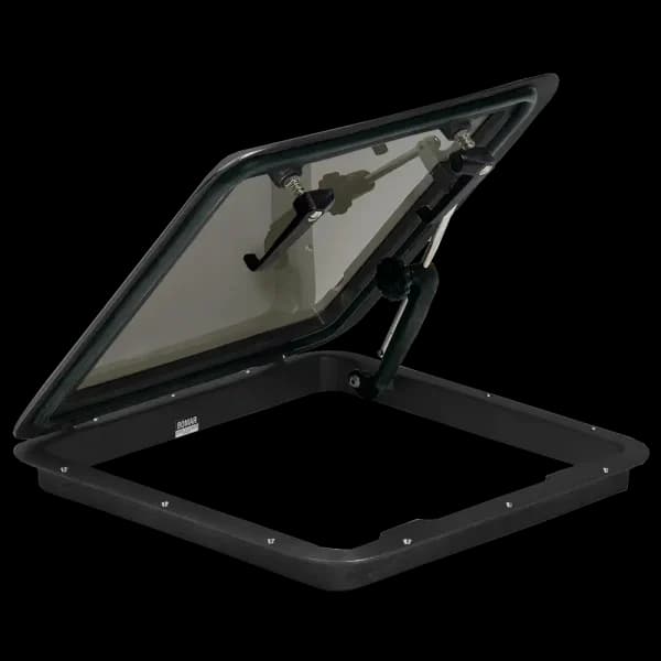 Bomar 190 Series 22 1/8″ x 22 1/8″ Square Cast Aluminum Hatch - Lens Color: Smoked | Color: White