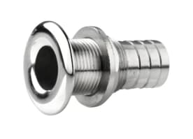 Thru-hull, stainless steel, rounded flange, polished finish, G1'', with hose connection Ø 29 mm