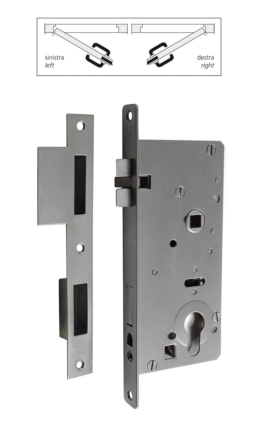 Mortise lock with striker and hole for security cylinder